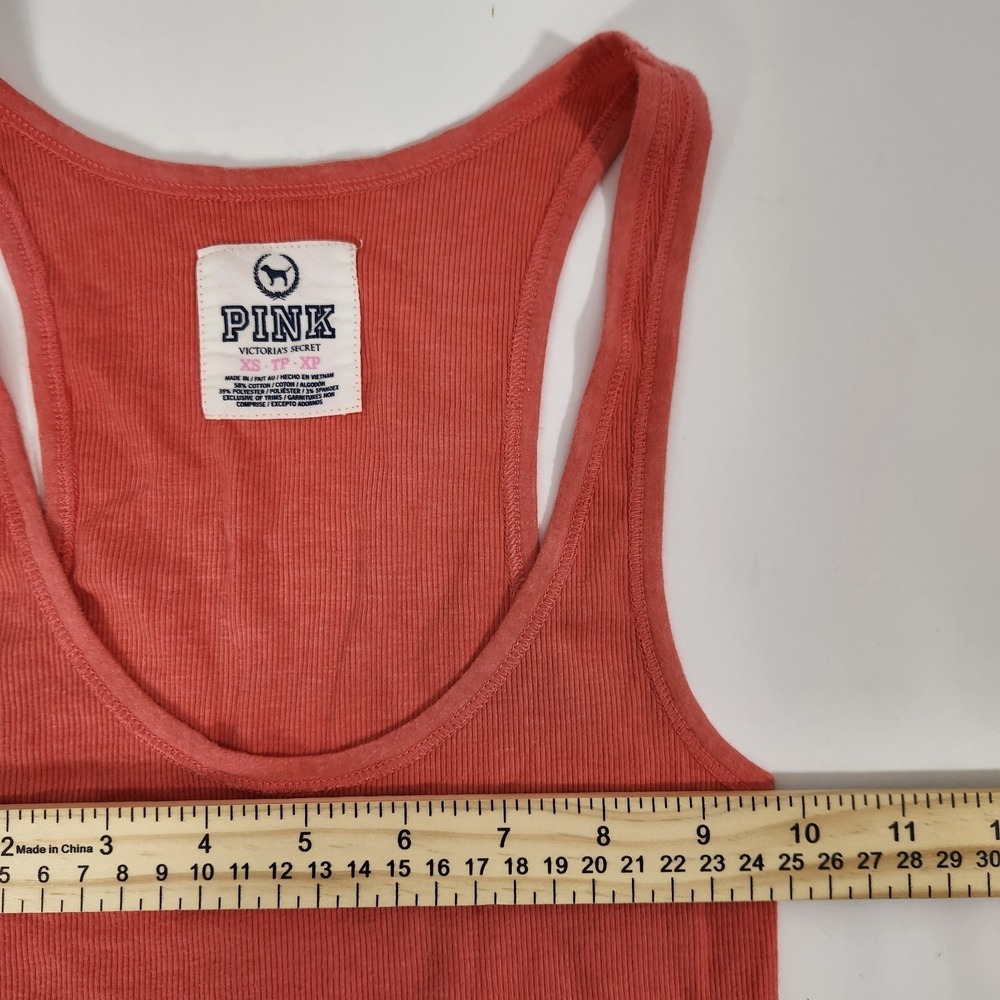 PINK Victoria's Secret XS Coral Ribbed Racerback Tank Top Stretch Y2K Casual Dog - Picture 6 of 6